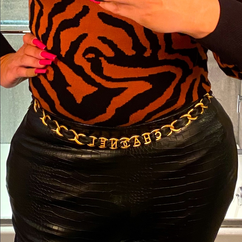 Chanel Gold chain braided leather chain belt